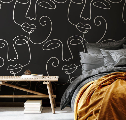 Black Abstract Faces 2 Wall Mural