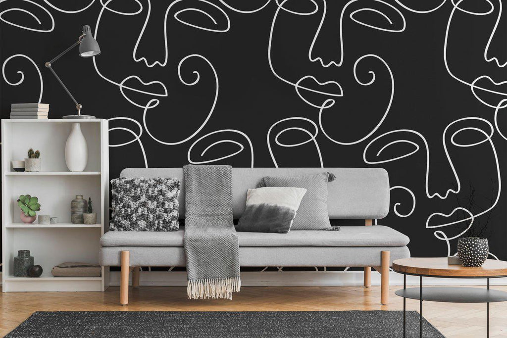 Black Abstract Faces 2 Wall Mural