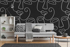 Black Abstract Faces 2 Wall Mural
