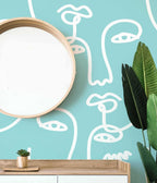 Blue Abstract Faces 2 Wall Mural