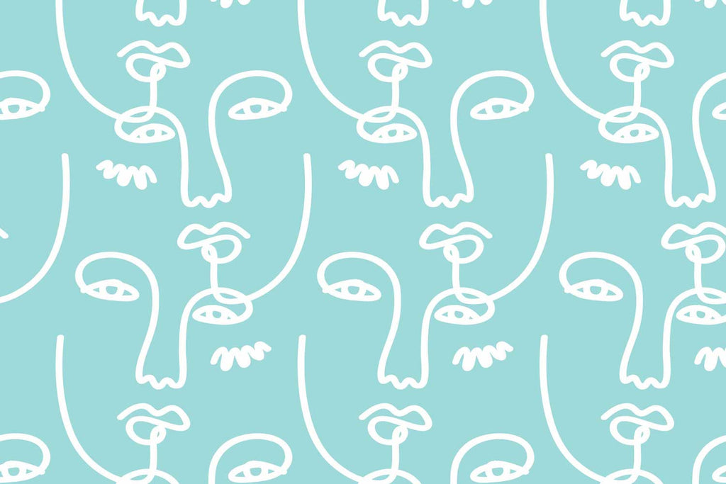 Blue Abstract Faces 2 Wall Mural