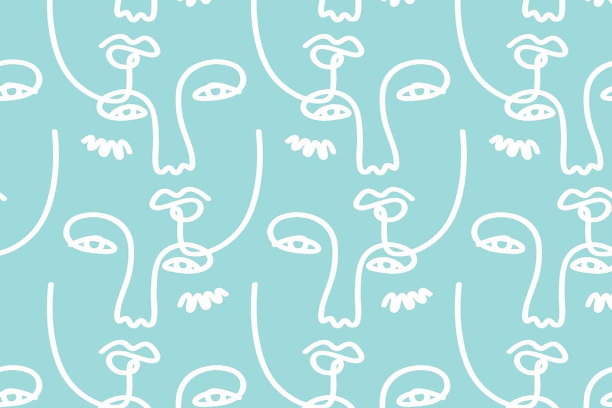 Blue Abstract Faces 2 Wall Mural