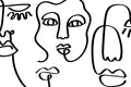 Bold Black Abstract Line Faces Wall Mural