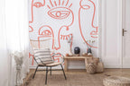 Coral Minimal Abstract Faces Wall Mural