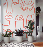 Coral Minimal Abstract Faces Wall Mural