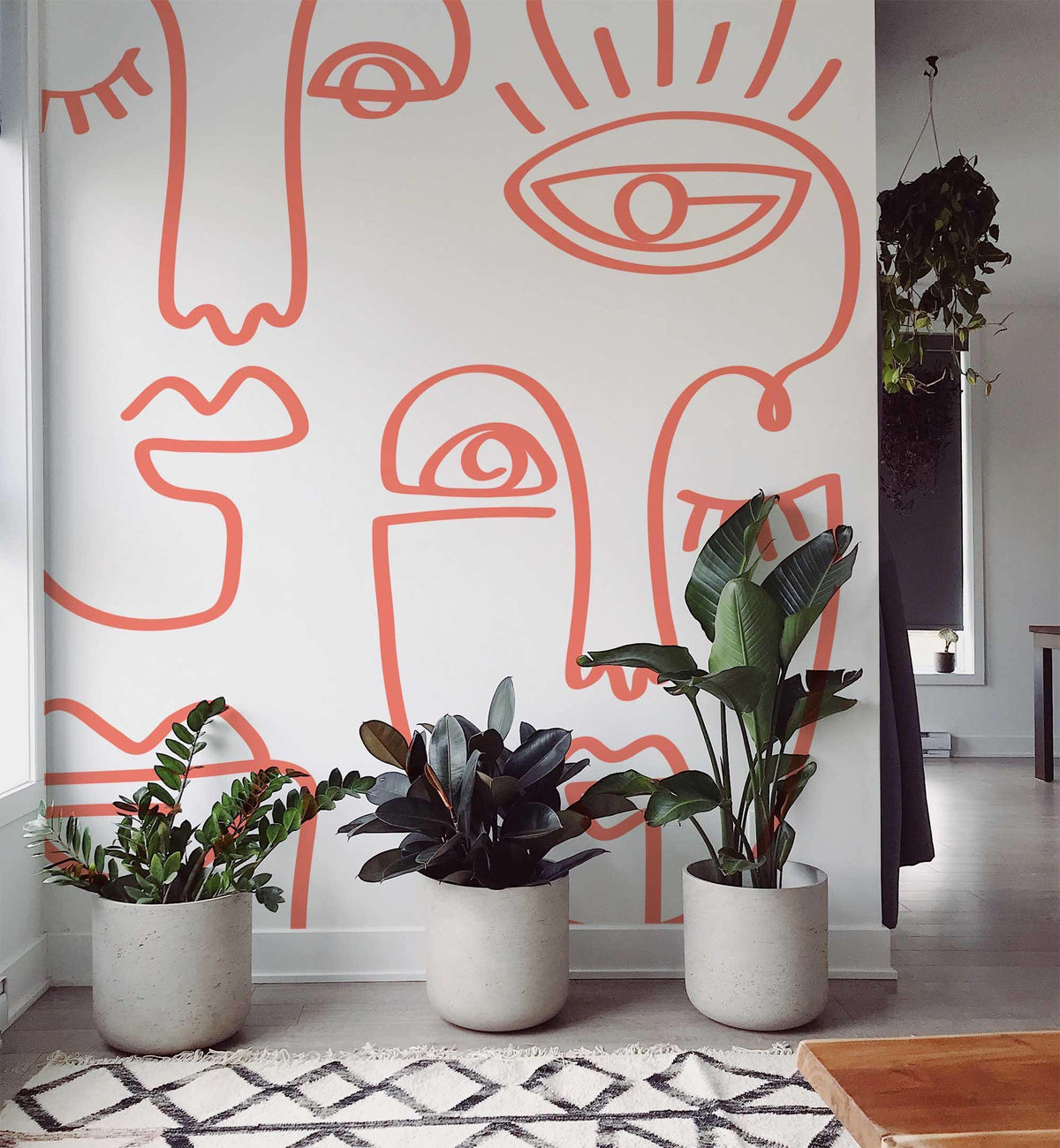 Coral Minimal Abstract Faces Wall Mural