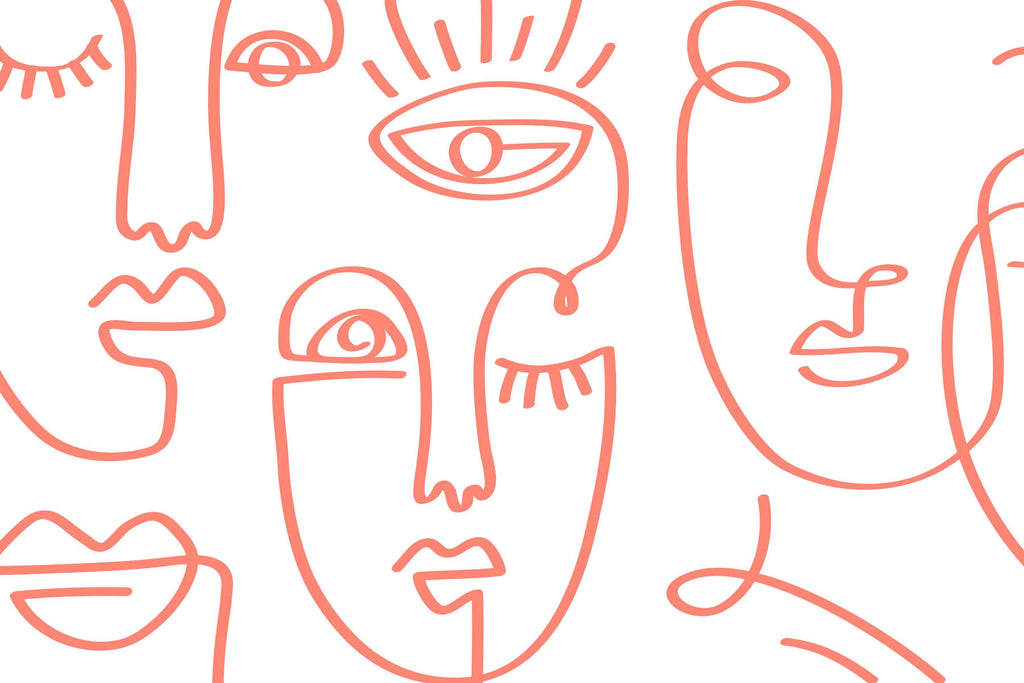 Coral Minimal Abstract Faces Wall Mural