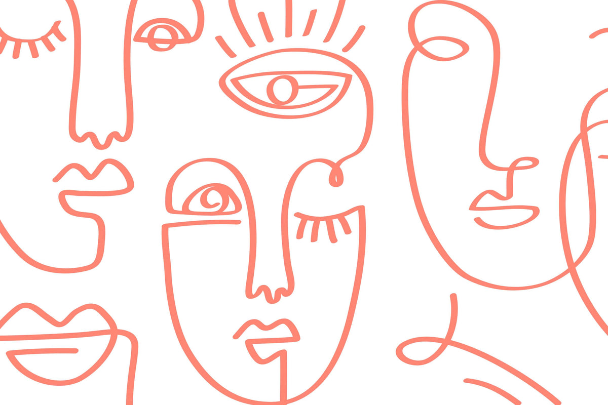 Coral Minimal Abstract Faces Wall Mural