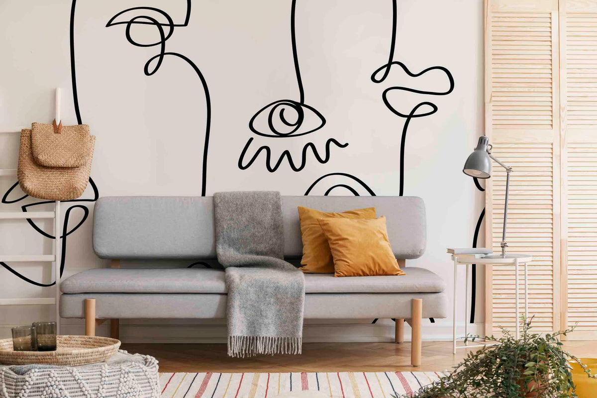 Crazy Abstract Line Faces Wall Mural