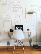 Grey Abstract Line Faces 2 Wall Mural