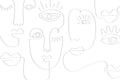 Grey Abstract Line Faces 2 Wall Mural