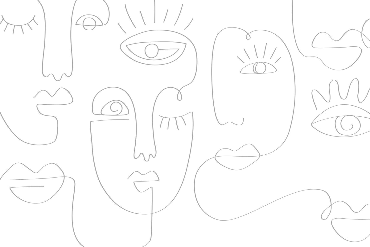 Grey Abstract Line Faces 2 Wall Mural