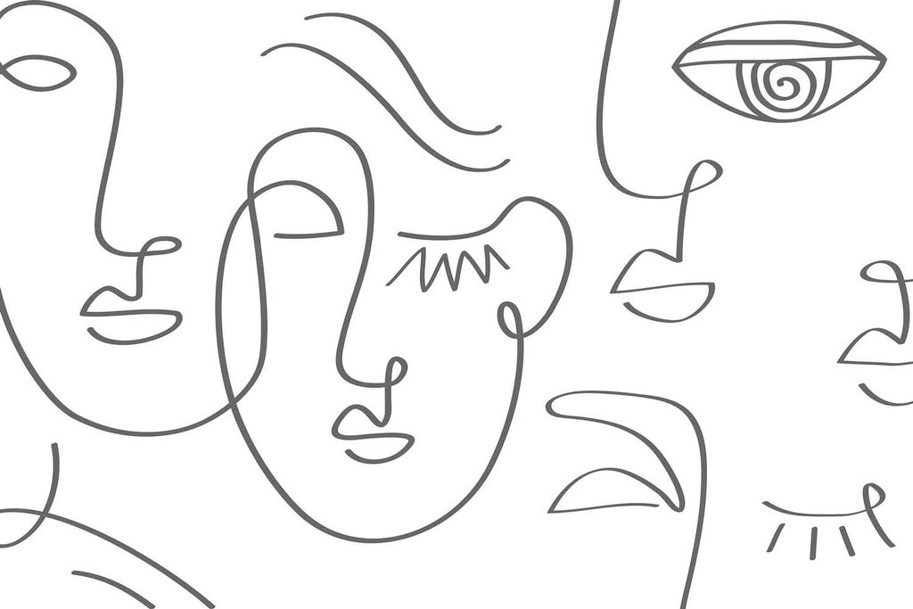 Grey Abstract Line Faces Wall Mural