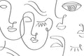 Grey Abstract Line Faces Wall Mural