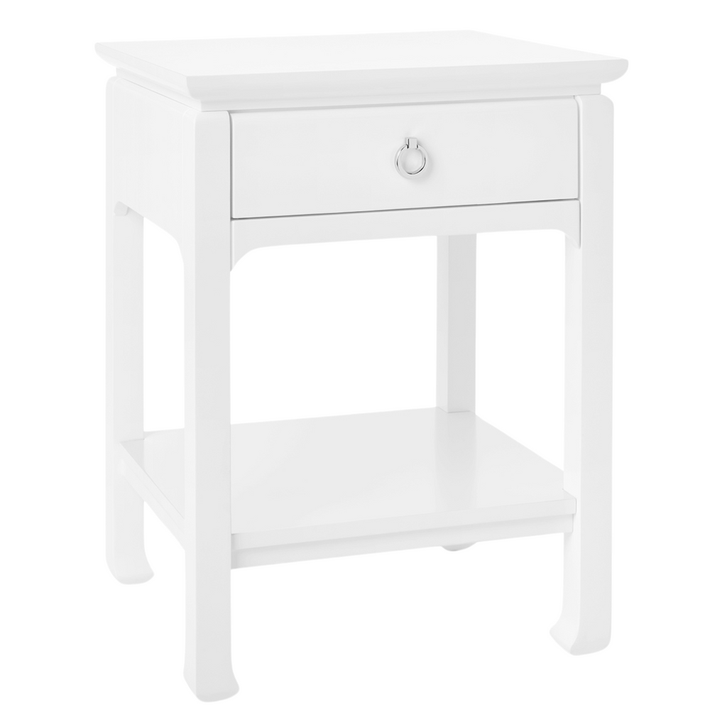 Harlow 1-Drawer Ming Style Side Table in White Pearl