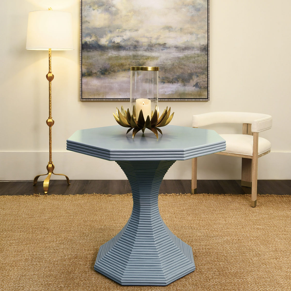 Octagonal Rattan Reeded Feature Table - Available in Two Sizes