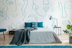 Pale Blue Minimal Abstract Faces Wall Mural