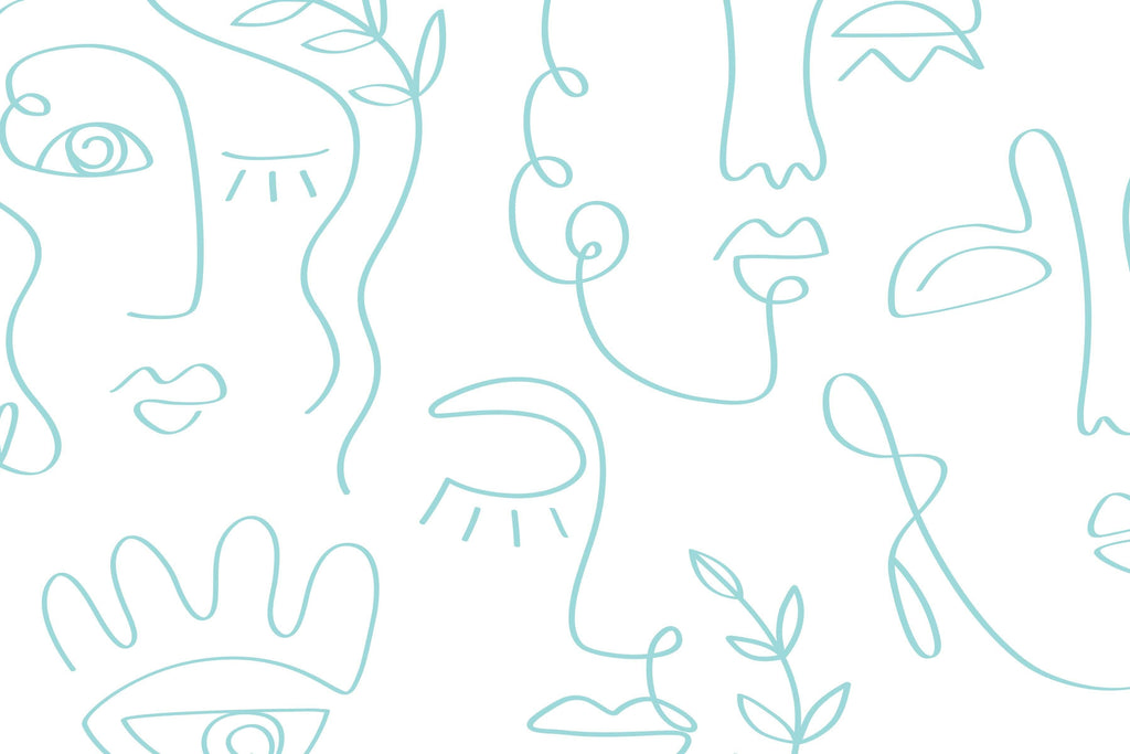 Pale Blue Minimal Abstract Faces Wall Mural
