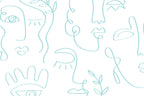 Pale Blue Minimal Abstract Faces Wall Mural