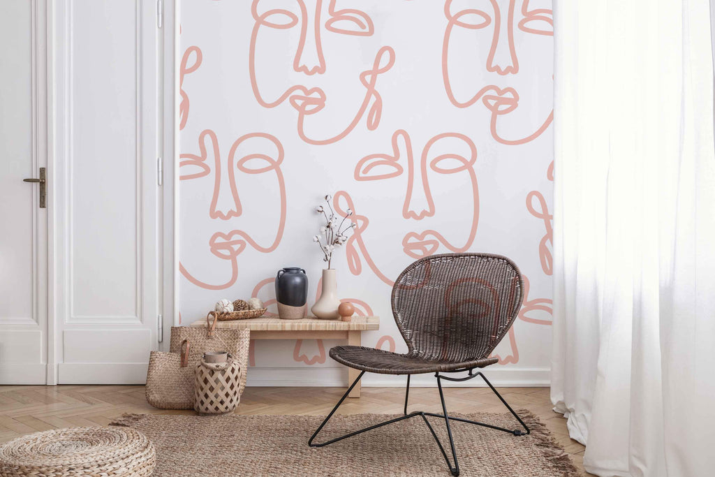 Pale Pink Empty Abstract Faces Wall Mural