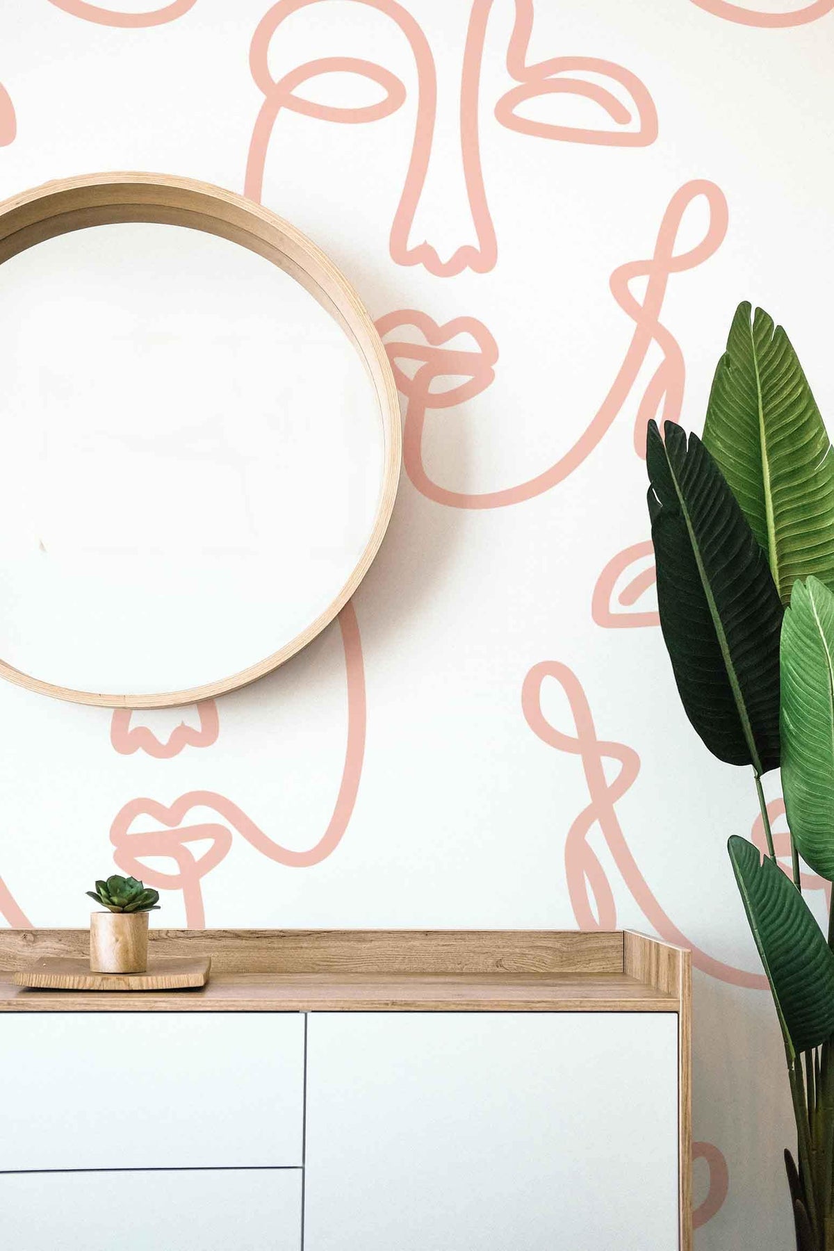 Pale Pink Empty Abstract Faces Wall Mural