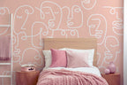 Pink Abstract Line Faces Wall Mural
