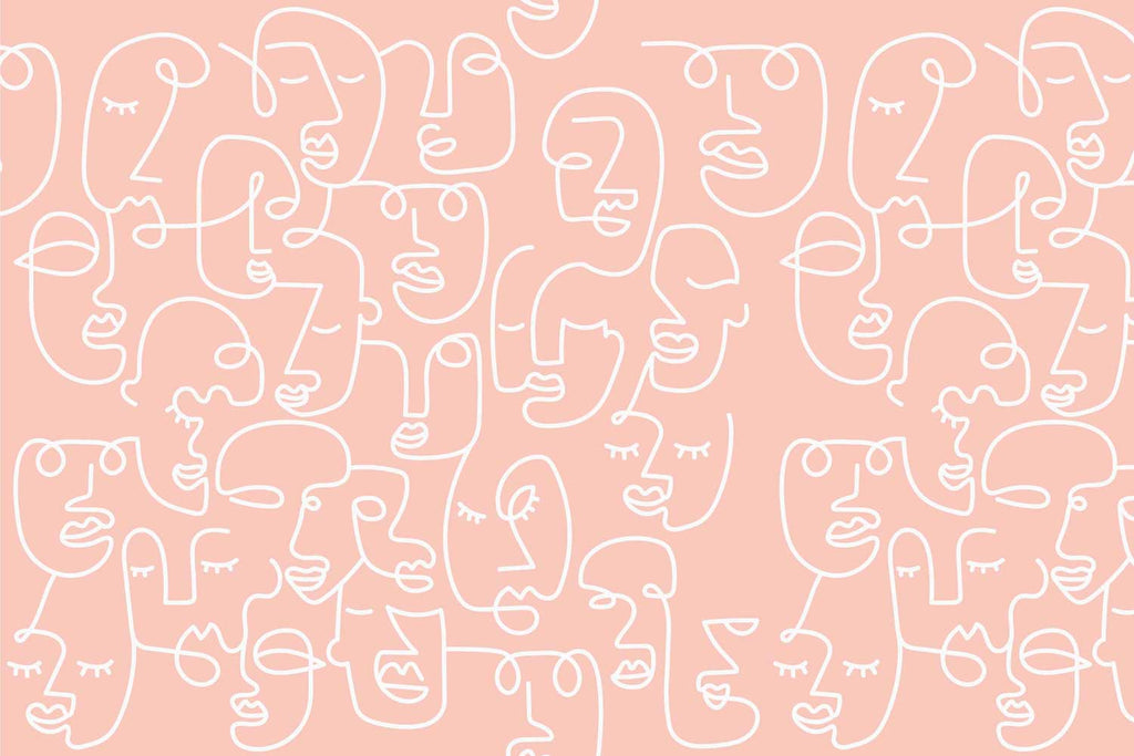 Pink Abstract Line Faces Wall Mural