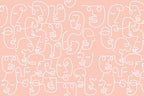 Pink Abstract Line Faces Wall Mural
