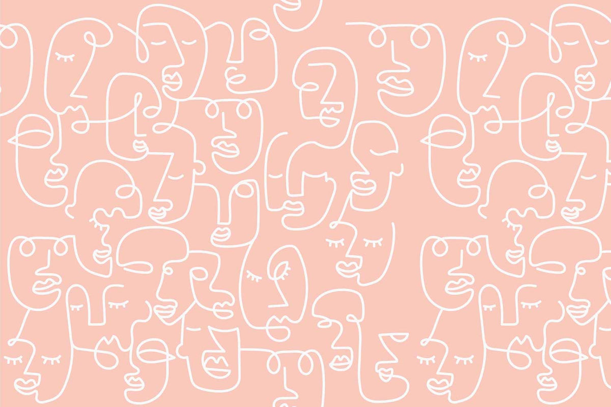 Pink Abstract Line Faces Wall Mural