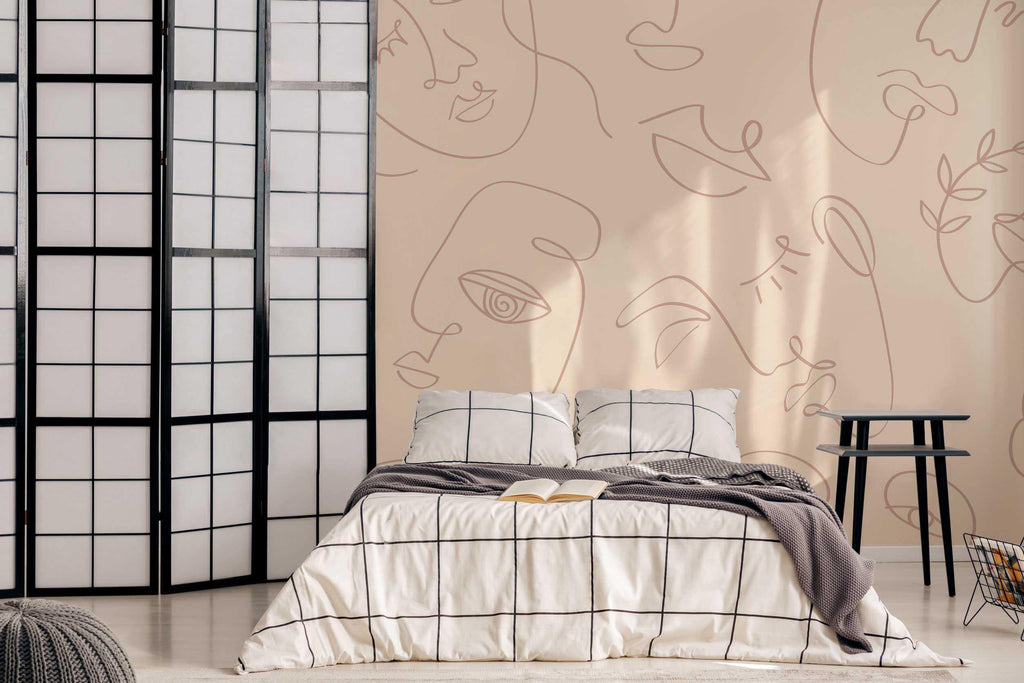 Tan Abstract Faces Wall Mural