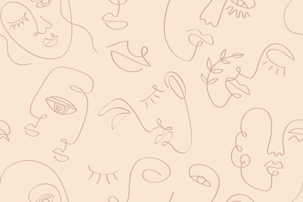 Tan Abstract Faces Wall Mural