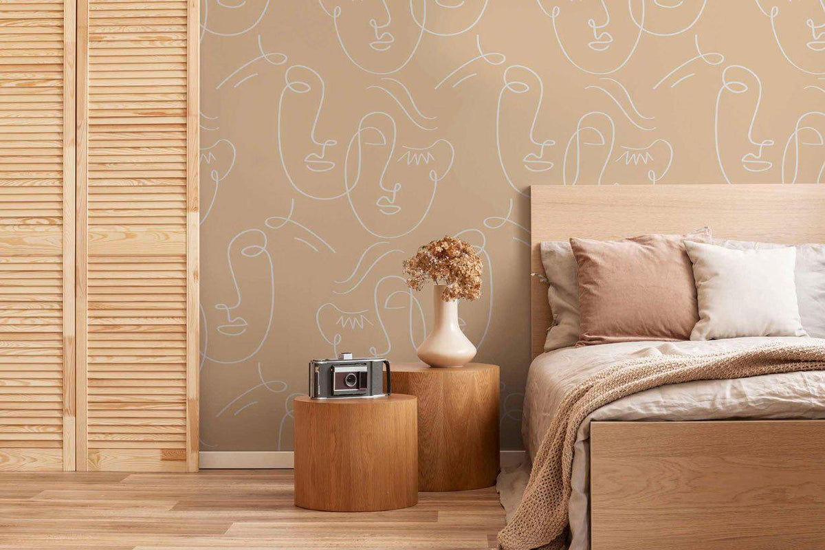 White Gold Abstract Twin Faces Wall Mural