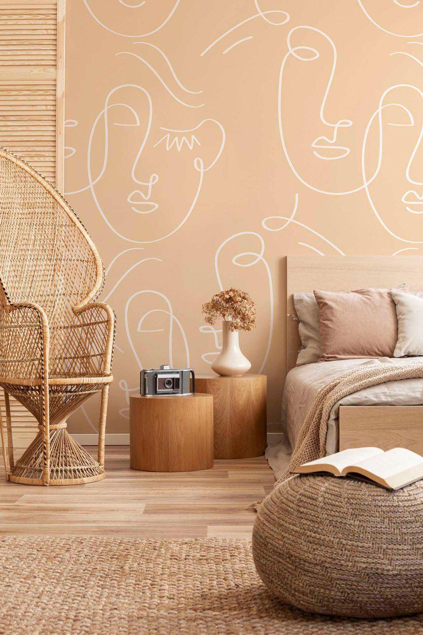 White Gold Abstract Twin Faces Wall Mural