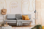 White Gold Minimal Abstract Faces Wall Mural