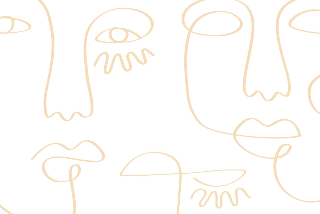 White Gold Minimal Abstract Faces Wall Mural