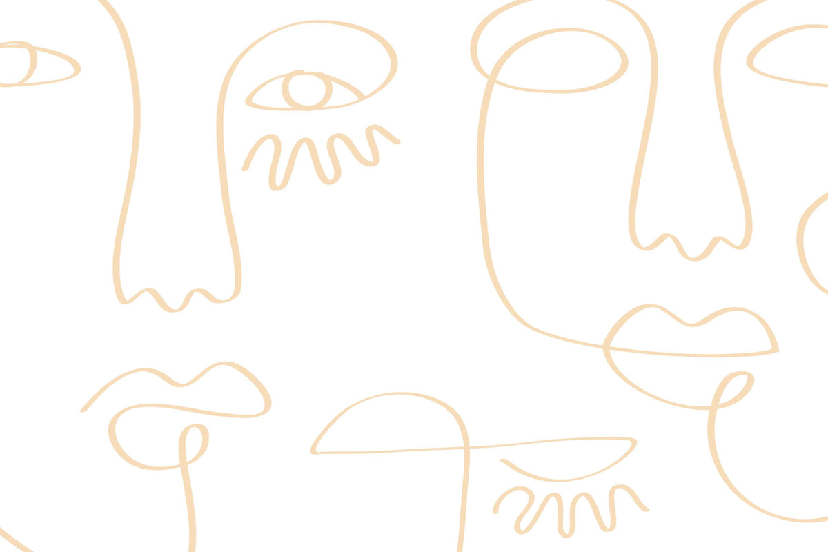 White Gold Minimal Abstract Faces Wall Mural