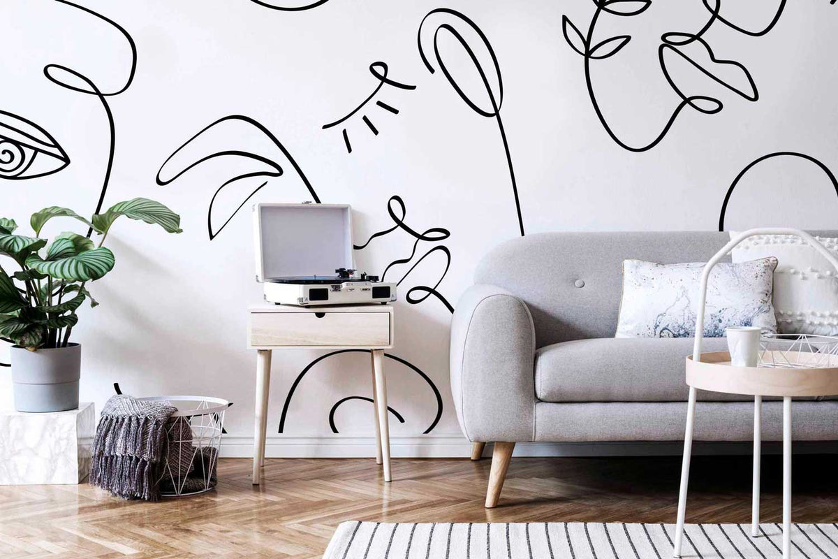 White Minimal Abstract Faces 2 Wall Mural