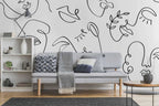 White Minimal Abstract Faces 2 Wall Mural