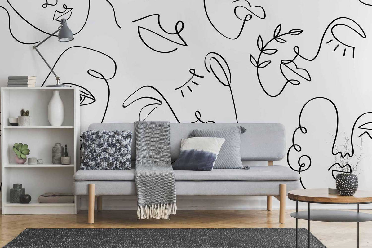 White Minimal Abstract Faces 2 Wall Mural
