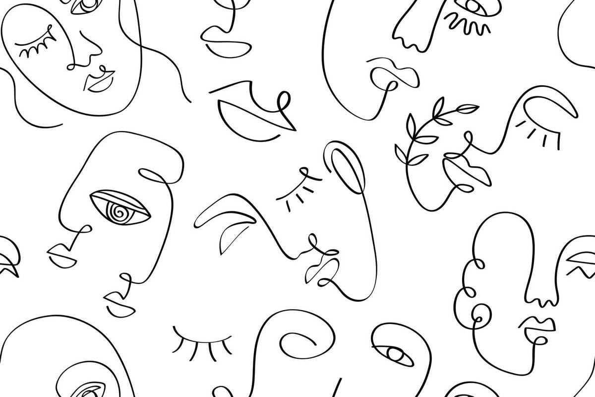 White Minimal Abstract Faces 2 Wall Mural